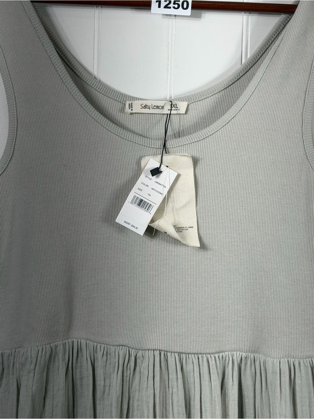 Salty Lemon Ribbed Tank Maxi Dress Artichoke Green Tiered Boho NWT 1XL - Picture 2 of 7